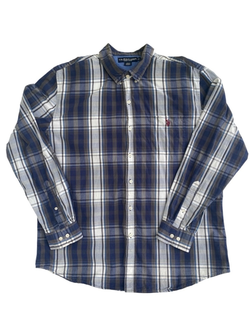 U.S. Polo Assn. Men's Navy and White Plaid Button-Down Shirt
